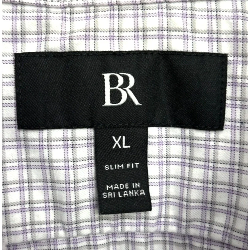 Banana Republic L/S Shirt Men's XL Slim Fit Plaid Purple White Gray Cotton
